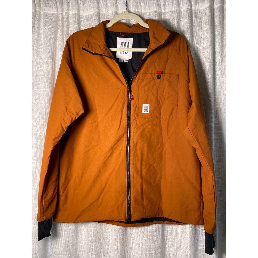 NEW Topo Designs Mens Zip Brown/Orange Jacket Nylon Outdoor Windbreaker | Med